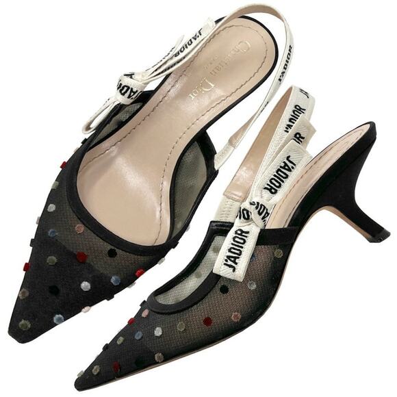Dior Shoes - Dior J'Adior Multicolor Velvet Polka Dot Mesh Slingback Heels- 39